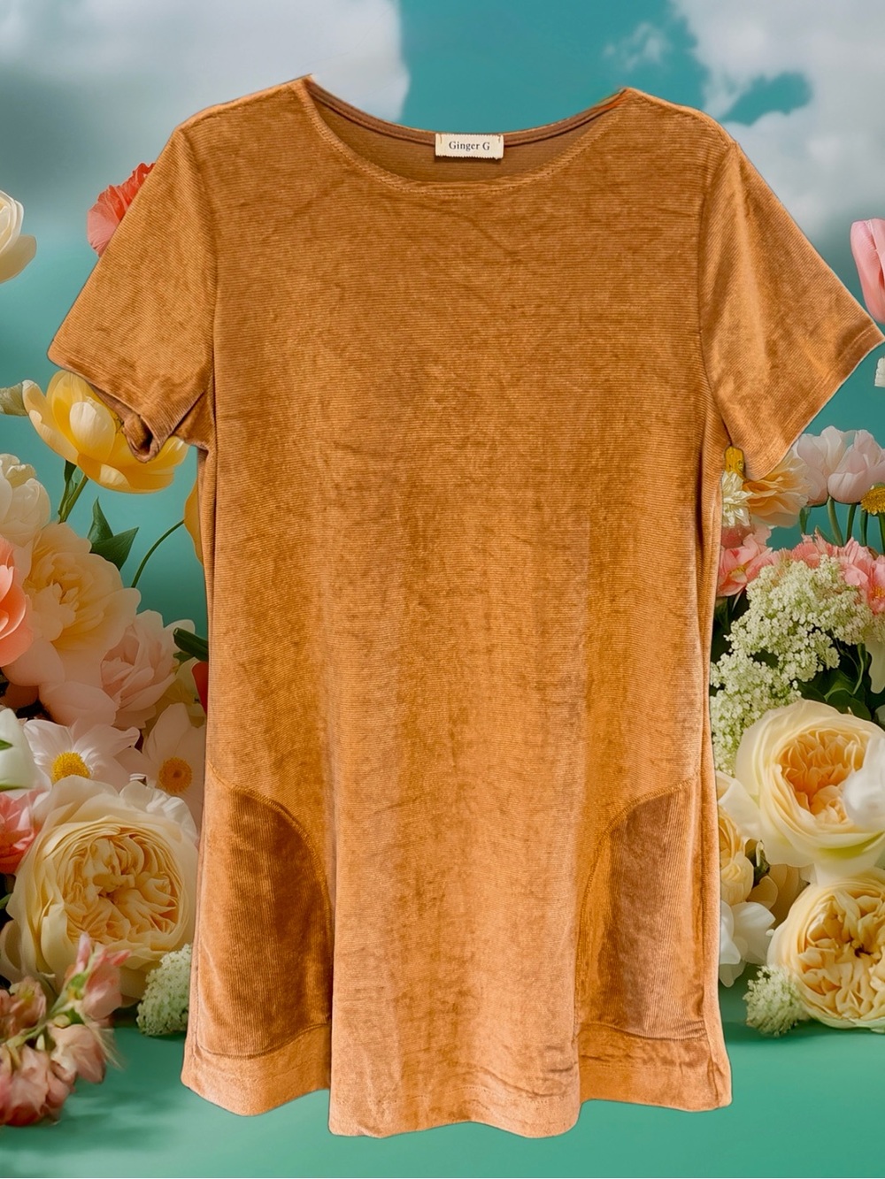 Ginger G Women's Velvet Short-Sleeve Tunic in Rust size Large